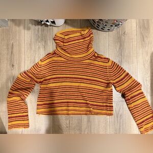 Urban Outfitters Striped Cropped Turtleneck Sweater Yellow and Red stripped; Lar